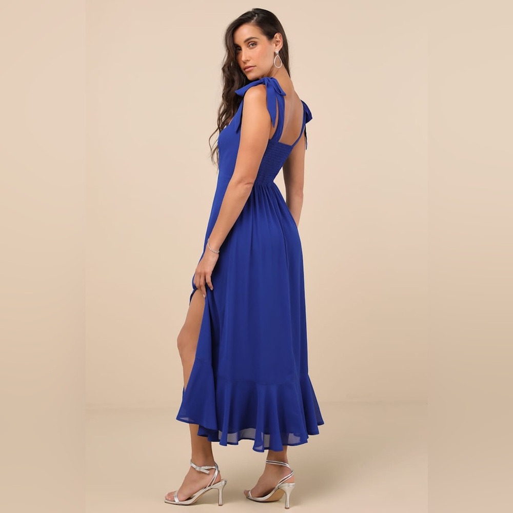 Lulus Summer Invite Tie-Strap Tiered Midi Dress, Royal Blue, Size M, NWT - Picture 5 of 13